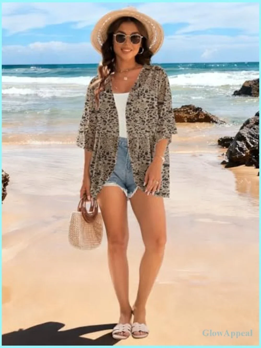 Floral Puff Sleeve Kimono Cardigan Loose Swim Coverup